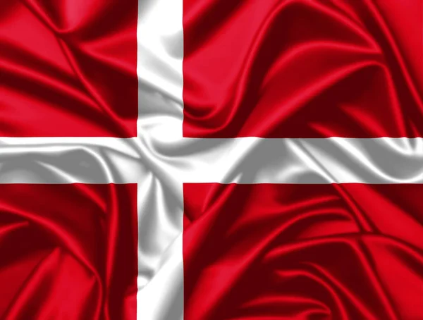 丹麦挥动国旗拉近缎子质地背景 — 图库照片