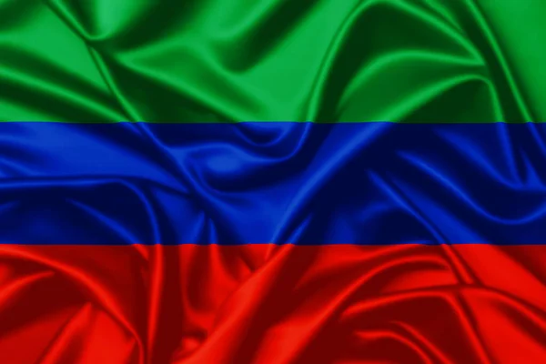 Dagestan Machając Flagą Zbliżyć Jedwab Tekstury Satyna Ilustracja Obraz — Zdjęcie stockowe