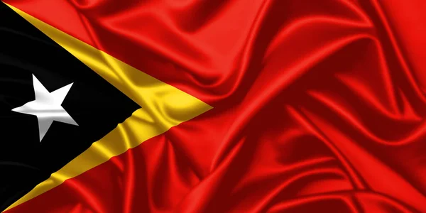 Timor Est Sventola Bandiera Nazionale Close Immagine Texture Seta Raso — Foto Stock