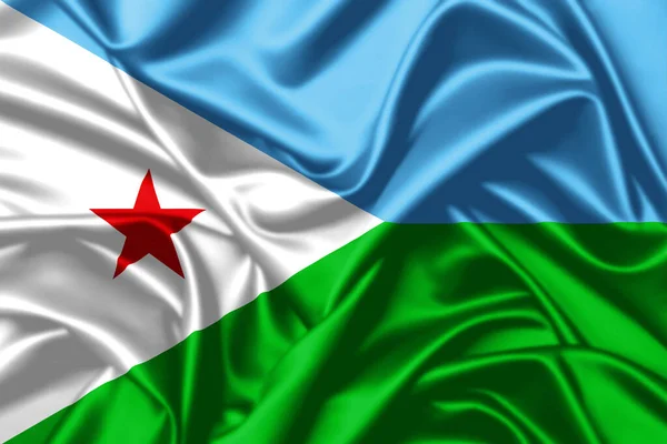 Djibouti Acenando Bandeira Close Cetim Textura Fundo — Fotografia de Stock