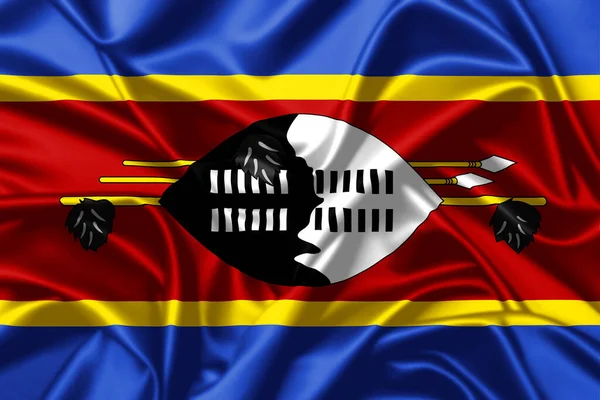 Koninkrijk Van Eswatini Zwaaien Vlag Close Satijnen Textuur Achtergrond — Stockfoto
