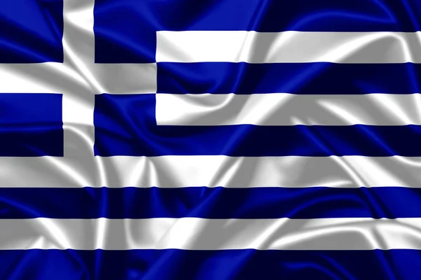 Grecja Narodowy Machanie Flaga Zbliżenie Satynowy Tekstura Baner Wizerunek — Zdjęcie stockowe