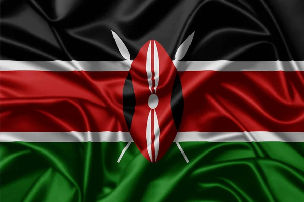 República Quênia Acenando Bandeira Close Cetim Textura Fundo — Fotografia de Stock
