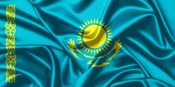 Republika Kazachstanu Macha Flagą Narodową Zbliżenie Jedwab Tekstury Satyna Ilustracja — Zdjęcie stockowe