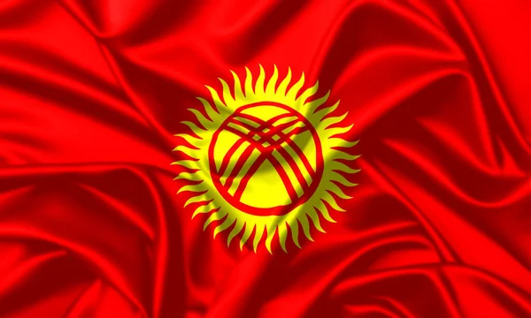 République Kirghize Agitant Drapeau Gros Plan Satin Texture Fond — Photo