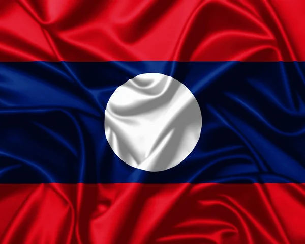 Laos Viftande Nationell Flagga Närbild Satin Konsistens Bild Exakt Storlek — Stockfoto