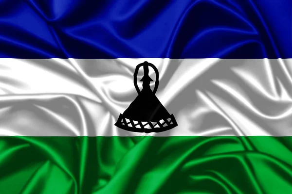 莱索托王国挥动国旗 拉近缎子质地背景 — 图库照片