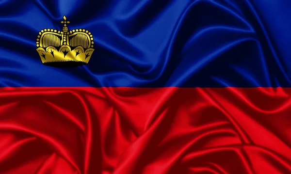Księstwo Liechtensteinu Machając Flagą Zbliżyć Satynowe Tło Tekstury — Zdjęcie stockowe