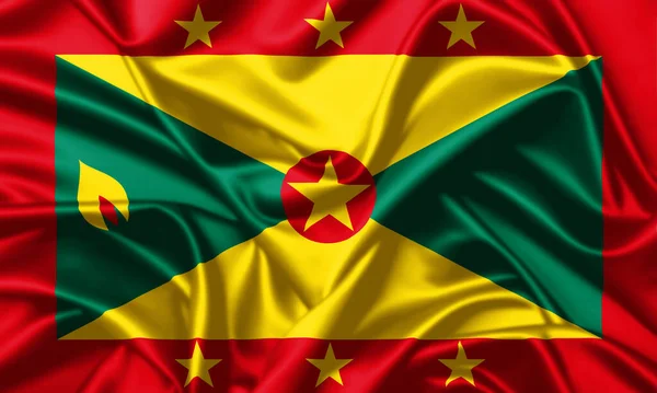 Grenada Integető Zászló Közelről Szatén Textúra Háttér — Stock Fotó