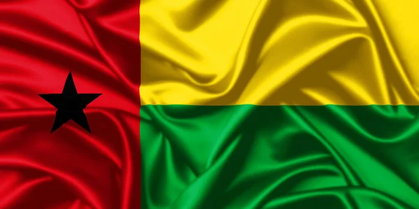 Guinee Bissau Zwaaiende Vlag Close Satijnen Textuur Afbeelding — Stockfoto