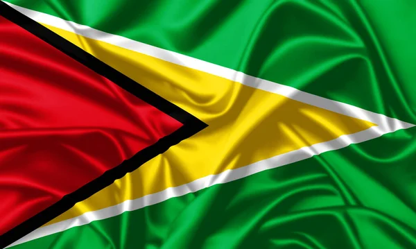 Guyana National Waving Flag Close Silk Texture Image — Stock Photo, Image