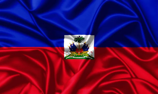 Haiti Sventolando Bandiera Vicino Raso Texture Sfondo — Foto Stock