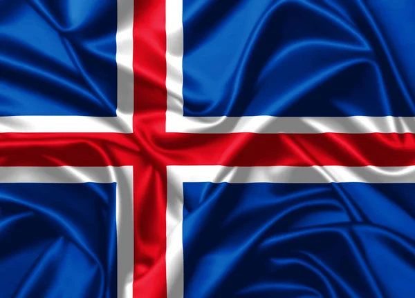 Island Viftar Flagga Närbild Satin Konsistens Bakgrund — Stockfoto