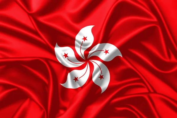 Hong Kong Waving Flag Close Silk Texture Background Image — Stock Photo, Image