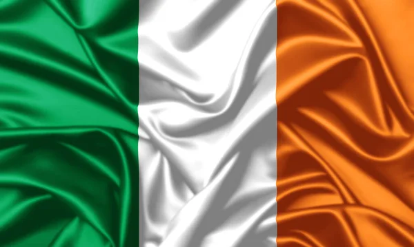 Ierland Zwaaien Vlag Close Zijde Textuur Satijnen Achtergrond — Stockfoto