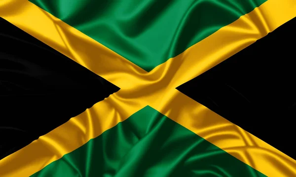 国旗を振るジャマイカ サテンテクスチャの背景画像を閉じる — ストック写真