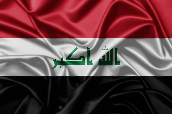 Irak Lengetés Zászló Közelről Szatén Textúra Háttér — Stock Fotó