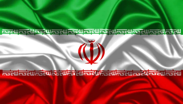 República Islâmica Irã Acenando Bandeira Close Cetim Textura Fundo — Fotografia de Stock