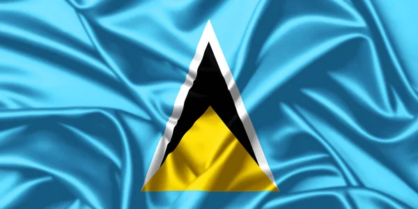 Saint Lucia Macha Flagą Zbliżenie Satynowe Tło Tekstury — Zdjęcie stockowe