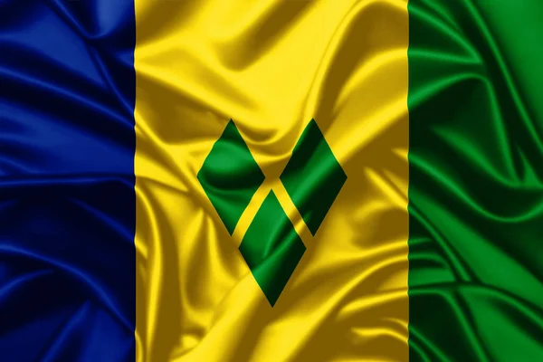Saint Vincent Grenadines Waving Flag Close Satin Texture Background — Stock Photo, Image
