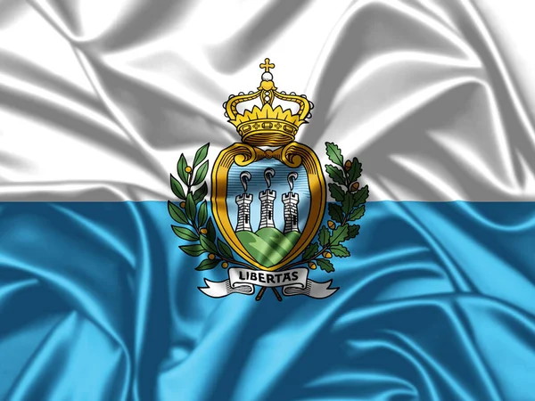 San Marino Macha Flagą Zbliżenie Satynowe Tło Tekstury — Zdjęcie stockowe