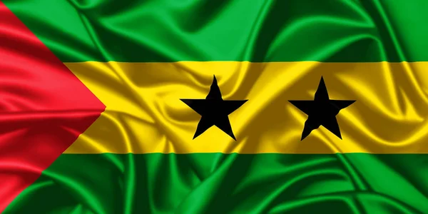 Sao Tomé Principe Zwaaien Vlag Close Satijnen Textuur Achtergrond — Stockfoto