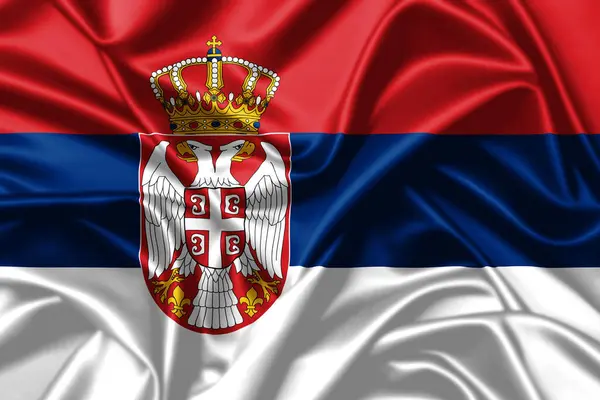 Republika Serbii Macha Flagą Narodową Zbliżenie Satynowe Tło Tekstury — Zdjęcie stockowe