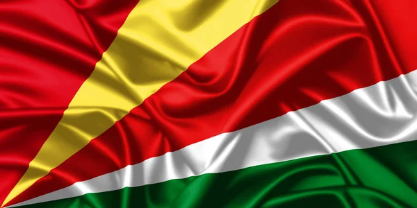 Seychelles Waving Flag Close Satin Texture Background — Stock Photo, Image