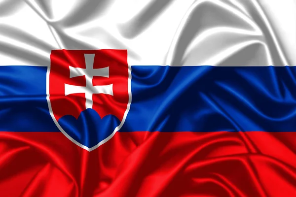 Słowacja Macha Flagą Zbliżenie Satynowe Tło Tekstury — Zdjęcie stockowe