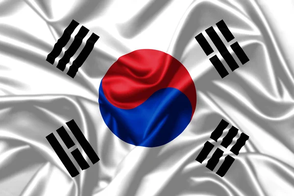 Coreia Sul Acenando Bandeira Fechar Cetim Textura Fundo — Fotografia de Stock