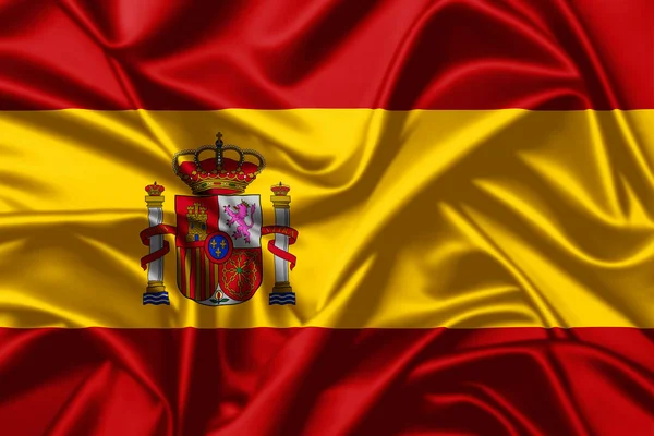 Królestwo Hiszpanii Macha Flagą Zbliżenie Satynowe Tło Tekstury — Zdjęcie stockowe