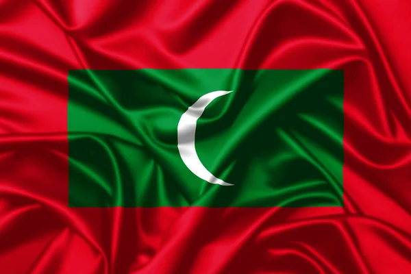 Мальдивы Размахивая Флагом Закрыть Атласная Текстура Фона — стоковое фото