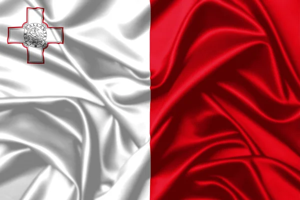 Malta Acenando Bandeira Close Cetim Textura Fundo — Fotografia de Stock