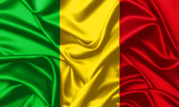 Mali Viftande Flagga Närbild Satin Konsistens Bakgrund — Stockfoto