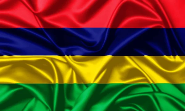 Mauritius Macha Flagą Zbliżenie Satynowe Tło Tekstury — Zdjęcie stockowe