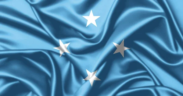 Micronesië Zwaaien Vlag Close Satijnen Textuur Achtergrond — Stockfoto