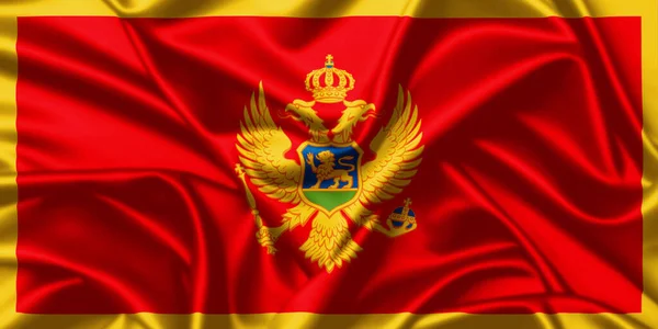 Czarnogóra Macha Flagą Narodową Zbliżenie Jedwab Tekstury Satyna Ilustracja Tło — Zdjęcie stockowe