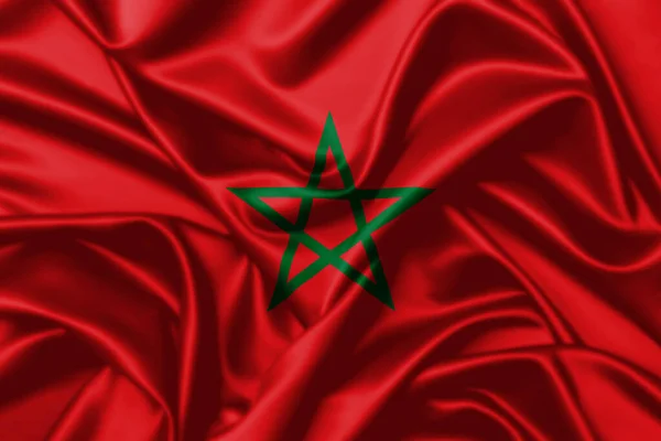 Maroko Macha Flagą Zbliżenie Satynowe Tło Tekstury — Zdjęcie stockowe