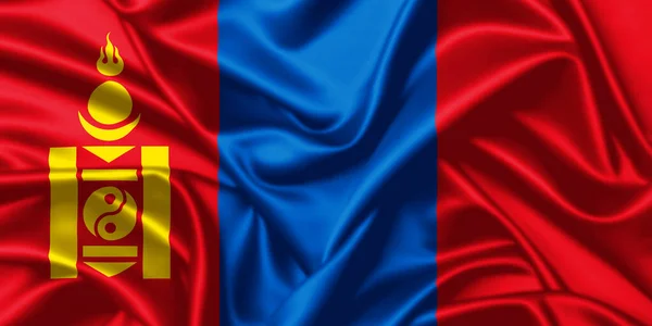Mongolia Macha Flagą Narodową Zbliżenie Jedwab Tekstury Satyna Ilustracja Tło — Zdjęcie stockowe