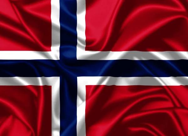 Królestwo Norwegii Macha Flagą Zbliżenie Satynowe Tło Tekstury — Zdjęcie stockowe