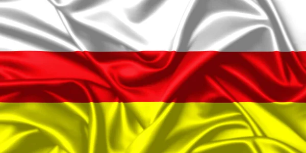Osetia Macha Flagą Zbliżenie Satynowe Tło Tekstury — Zdjęcie stockowe