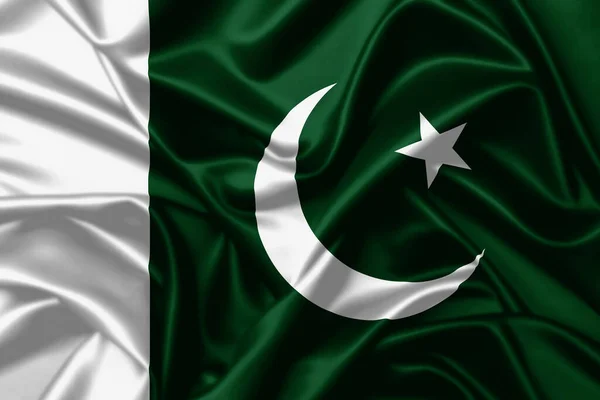 Pakistan Viftande Flagga Närbild Satin Konsistens Bakgrund — Stockfoto