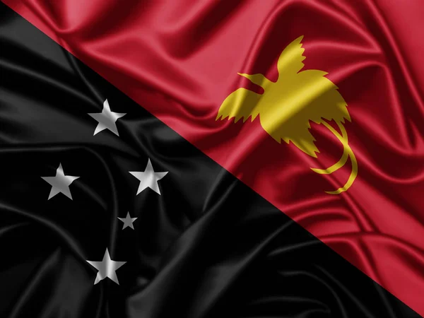 Papua New Guinea Waving Flag Close Satin Texture Background — Stock Photo, Image