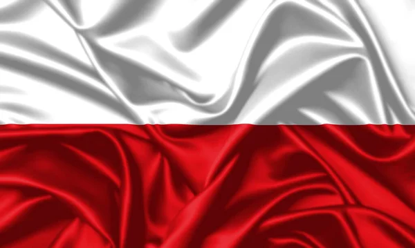 ポーランドの波の旗はサテンの質の背景を閉じます — ストック写真