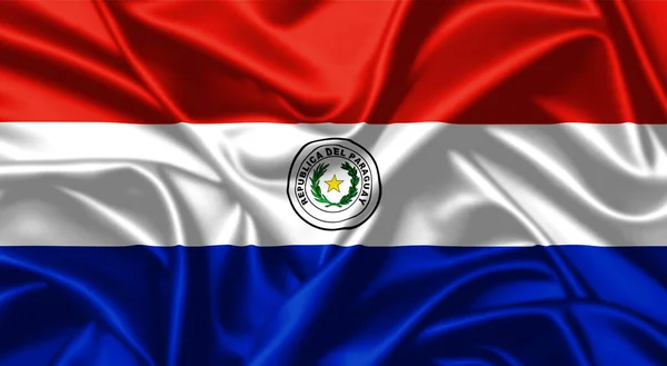 Repubblica Del Paraguay Sventola Bandiera Primo Piano Raso Texture Sfondo — Foto Stock