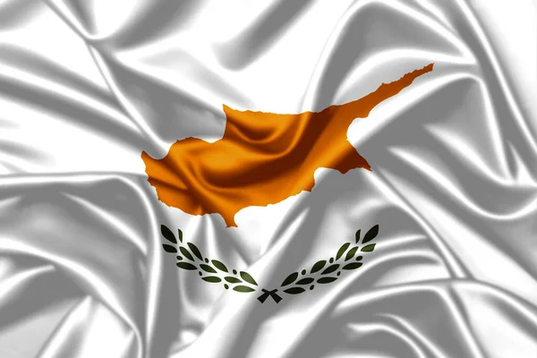 シルクテクスチャサテンイラストの背景を閉じるキプロスの振る国旗 — ストック写真
