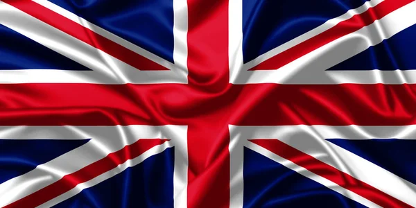 Storbritannien Viftar Flagga Närbild Satin Konsistens Bakgrund — Stockfoto