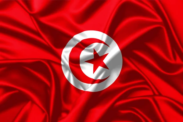 Tunesië Zwaaien Vlag Close Satijnen Textuur Achtergrond — Stockfoto