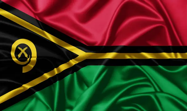 Vanuatu Waving Flag Close Satin Texture Background — Stock Photo, Image