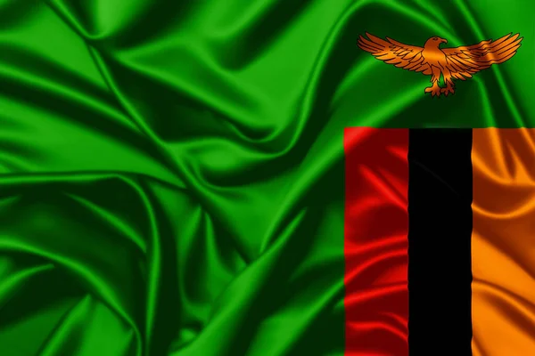 Republika Zambii Macha Flagą Zbliżenie Satynowe Tło Tekstury — Zdjęcie stockowe